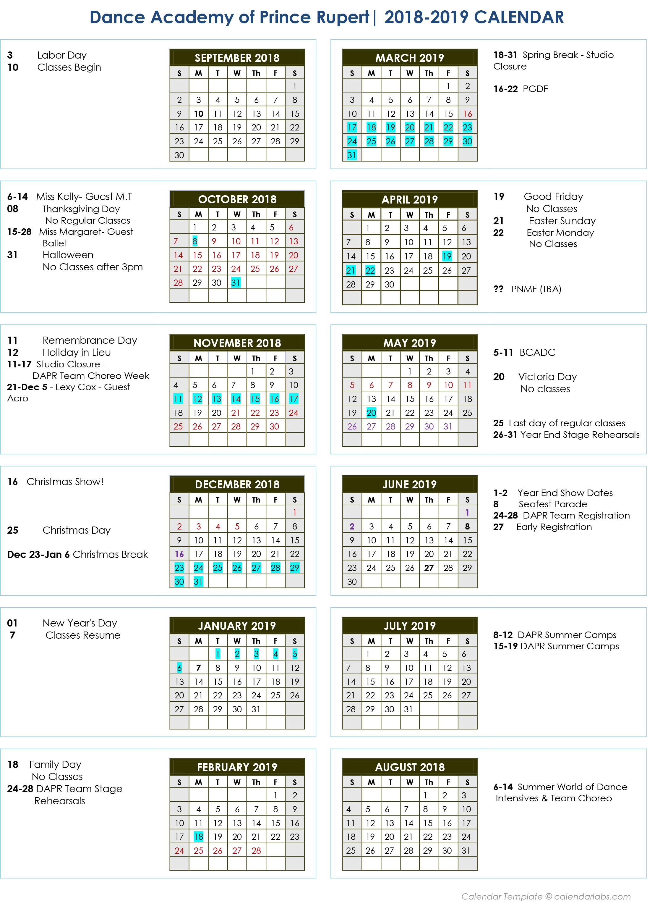 2019 DAPR Events Calendar